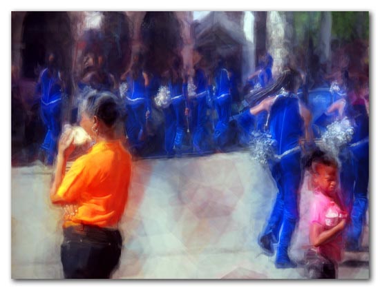 Blue majorettes in Frederiksted