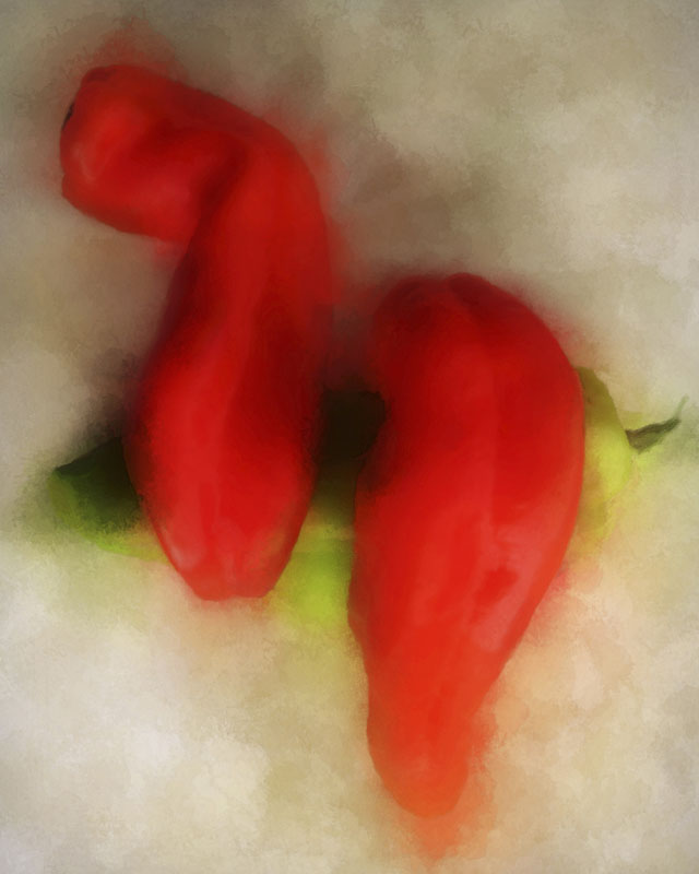 Sensuous green and red peppers